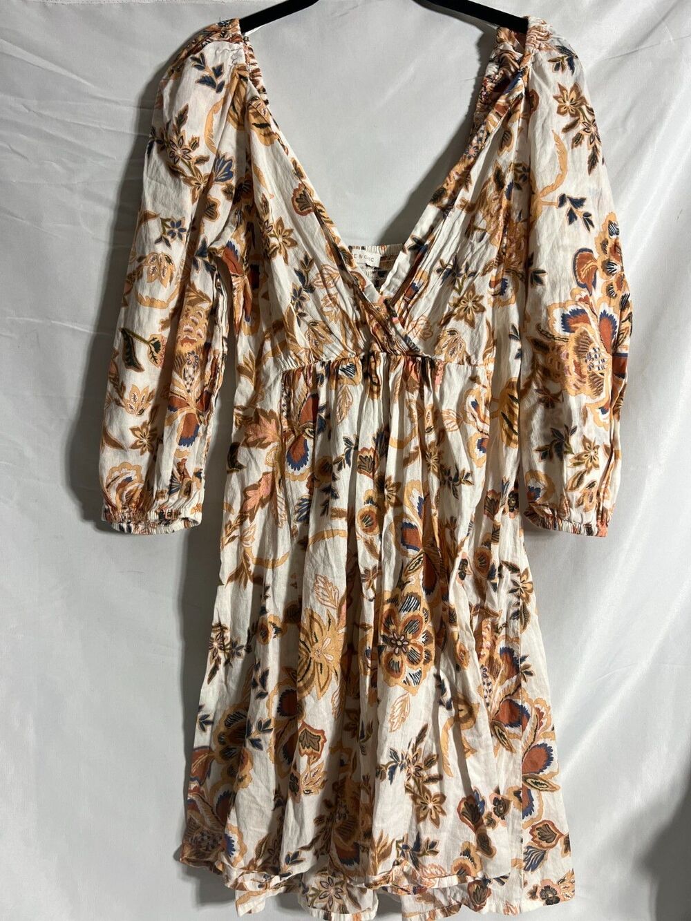 Nice & Chic Floral Cotton Babydoll Dress Mini Puff Sleeve Coquette Dollette XS